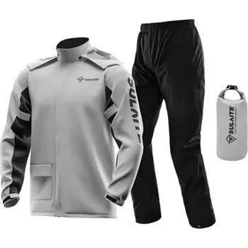 Pánská větrovka Motocyklový dešťový oblek unisex bunda a kalhoty ultralehký 3vrstvý polyester TPU s kapucí návleky a reflexními prvky šedá S