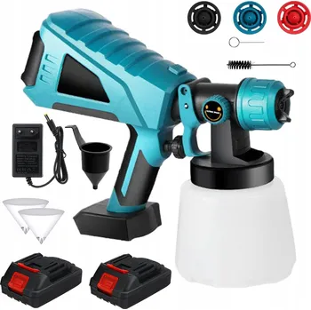 Stříkací pistole STŘÍKACÍ PISTOLE NA BARVU BEZKARTÁČOVÁ VÝKONNÁ PISTOLE 1000ML 2 AKU 800W