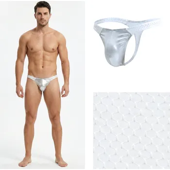 Pánské tanga Síťovaná tanga Manview bílá stříbrná Velikost: XL Metalická přední část