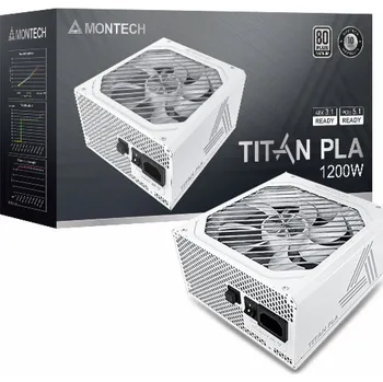 Počítačový zdroj Montech Titan PLA 1200W - 80 PLUS & Cybenetics Platinum Netzteil, modulární, PCIe 5.1 - 1200 Watt, bílá