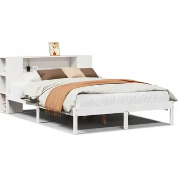 Postel Postel s regálem z masivního borovicového dřeva, bílá, 219,5 x 126 x 82 cm