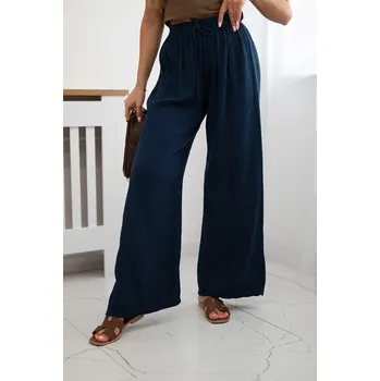 Dámské kalhoty Fashionweek Dámské mušelínové bavlněné kalhoty K3204 Barva: Tmave modry, Velikost: Universal