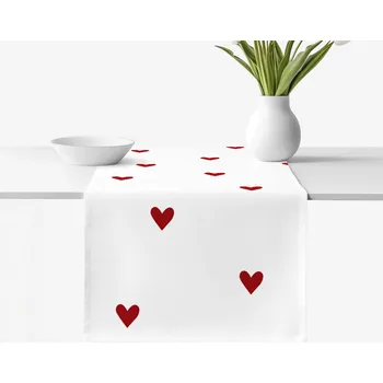 ubrus Běhoun na stůl 100% bavlněné plátno - Červená srdíčka na bílém 20x120 cm