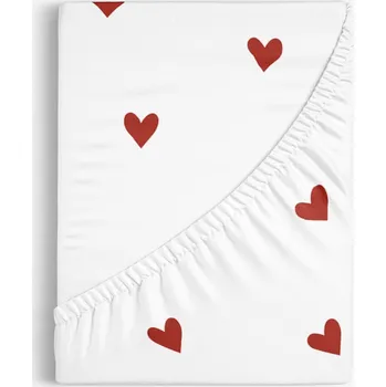 Prostěradlo Bavlněné napínací prostěradlo - Červená srdíčka na bílém 90 x 200 cm