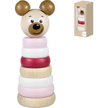 Dřevěná hračka Detoa DŘEVO Baby pyramida navlékací věžička medvídek růžová