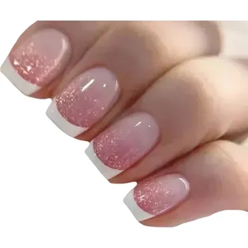 Umělé nehty Speciální provedení umělých nehtů 24 ks Nalepovací nehty pro domácí manikúru Čtvercový tvar Francouzská ombré s třpytivým gradientem