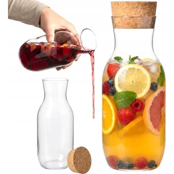 SKLENĚNÁ KARAFA 1 L S KORKEM NA VODU, DŽUS, NÁPOJE, VÍNO - DŽBÁN, LÁHEV