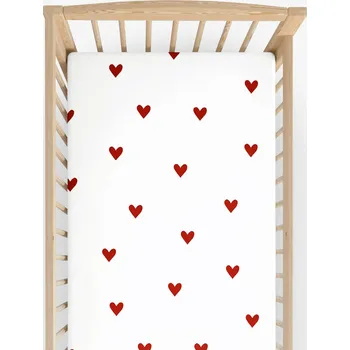 Prostěradlo Bavlněné napínací prostěradlo do dětské postýlky - Červená srdíčka na bílém 70 x 140 cm