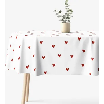 ubrus Oválný ubrus 100% bavlněné plátno - Červená srdíčka na bílém 120 x 160 cm