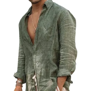Pánská košile Pánská košile s dlouhým rukávem Jednobarevná Bavlna a polyester Kapsička Zapínání na knoflíky s límečkem Klasický střih zelená XS