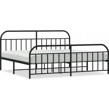 Postel Černý kovový rám postele 207 x 198 x 100 cm s čelem a nožním čelem