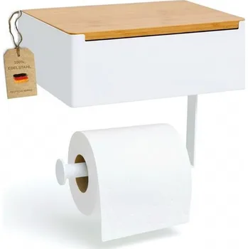 Věšák Držák toaletního papíru s krabičkou na vlhčené ubrousky - nerezová ocel a bambus - držák toaletního