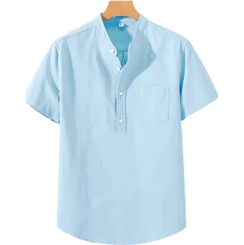 Pánská košile Pánská polo košile s krátkým rukávem Jednobarevná Bavlna Kapsička Zapínání na knoflíky s límečkem Klasický střih modrá L
