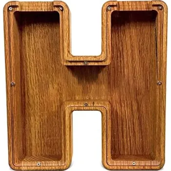 Trezor Dřevěná pokladnička Průhledná úložná krabička na mince Tvar písmena H Dekorativní spořicí box do interiéru