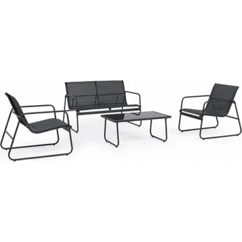 Mentor Zahradní nábytek Černý les, textilní, dvě židle + lehátko + skládací stůl, černá