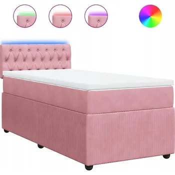 Postel Kontinentální postel růžová 190x90x100,5 cm s LED osvětlením a pružinovou matrací