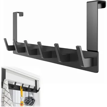 Věšák Věšák na dveře bez vrtání černý, kovový, na oblečení Věšák