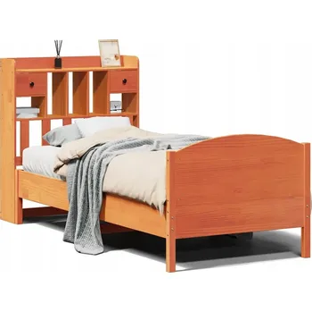 Postel Postel s regálem, borovice, voskovaná hnědá, 228,5 x 106 x 110 cm