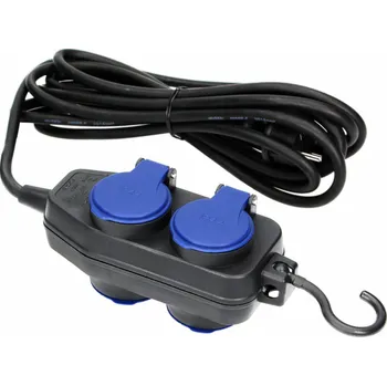 Prodlužovací kabel Orno Prodlužovací kabel do dílny s ochranou proti stříkající vodě IP44, 4 zásuvky (2+2) 2P+Z, IP44, gumový kabel, H05RR-F 3x1,5 mm2, délka 5 m