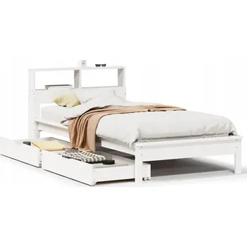 Postel Postel s regálem borovice bílá 210,5 x 102 x 78 cm se 2 zásuvkami