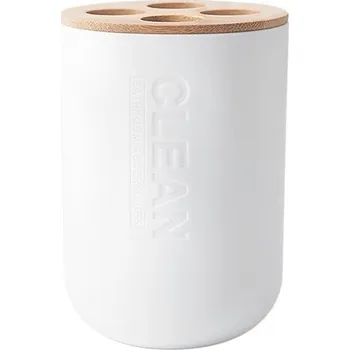 Kelímek do koupelny na zubní kartáčky bílý bambus