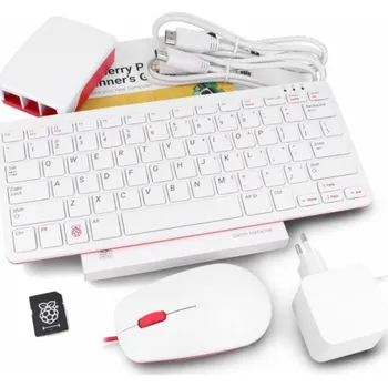 Stolní počítač Raspberry Pi Oficiální sada Desktop Kit s pouzdrem, klávesnicí a myší v červené a bílé barvě pro Raspberry Pi 5.
