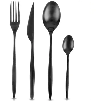 Příbor sada příborů z nerezové oceli, černá, pro 6 osob, 24 dílů