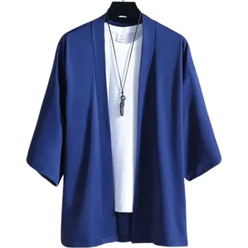 Pánská košile Pánská kimono košile Jednobarevné provedení Polyester Lehký volný střih pro městský styl a každodenní nošení modrá L