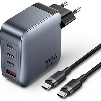 Mobilní telefon Vention 4-Port USB (C + C + A + A) GaN Charger (100W/100W/30W/30W) Gray with USB-C to USB-C Cable (1 TZ-FETH0-EU
