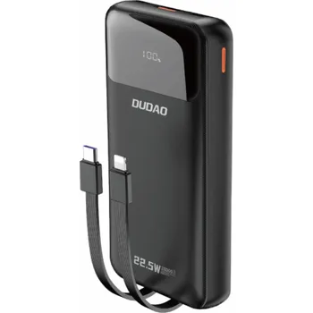 Powerbanka Dudao Powerbanka K15Pro 20000mAh 22,5W PD s USB-C / USB-A / vestavěným Lightning kabelem, USB-C černá