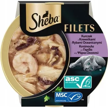 Krmivo pro kočku Sheba Filets vlhké krmivo kuře a krevety 60g