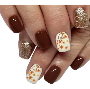 Umělé nehty Podzimní sada umělých nehtů 24 ks Nalepovací nehty pro domácí manikúru Čtvercový tvar s útulným sezónním motivem