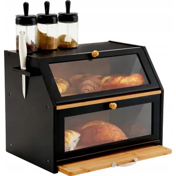 chlebník VELKÝ CHLEBNÍK S BAMBUSOVÝM PRKÉNKEM NA KRÁJENÍ, ČERNÝ, ROBUSTNÍ