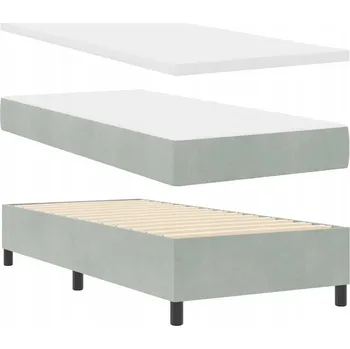 Postel Pružinová postel s čalouněným sametovým čelem, světle šedá, 203 x 103 x 128 cm