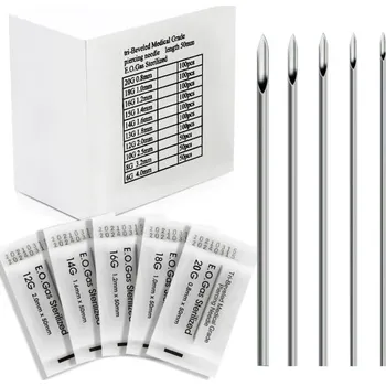 Piercing 100 ks Piercingové jehly 20 G z chirurgické nerezové oceli Jednorázové jehly na piercing pro profesionální použití