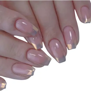 Umělé nehty Chromové akrylové nehty 24 ks Střední coffin tipy Metalické zakončení Francouzská manikúra Nalepovací sada s třpytivým efektem