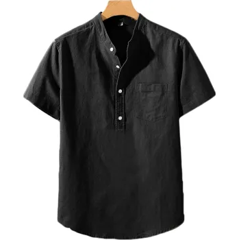 Pánská košile Pánská polo košile s krátkým rukávem Jednobarevná Bavlna Kapsička Zapínání na knoflíky s límečkem Klasický střih černá XL