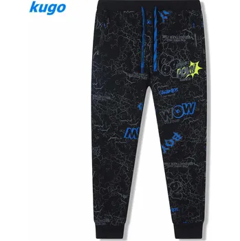 Chlapecké bavlněné tepláky Kugo FT6029 vel. 152 černé -modrý zip