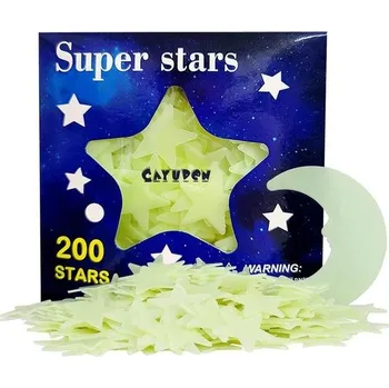 Tapeta Nálepka na zeď se světelnými hvězdami, CAYUDEN 201 kusů puntíkovaná dekorace s měsíčními hvězdami