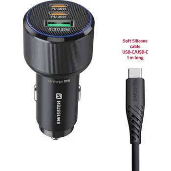 Mobilní telefon Swissten CL Adaptér 2x USB-C PD + USB-A 95 W černý + kabel USB-C/USB-C 1 m 20111912