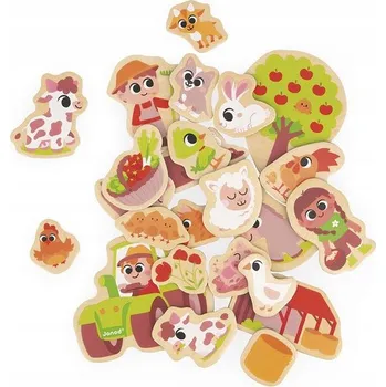 Dřevěná hračka Janod: Dřevěné magnety Na Farmě 24 ks 2+