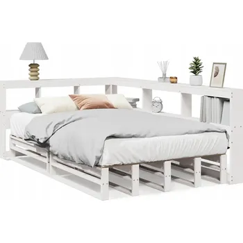 Postel Postel s regálem z masivního borovicového dřeva, bílá, 218,5 x 138,5 x 80 cm