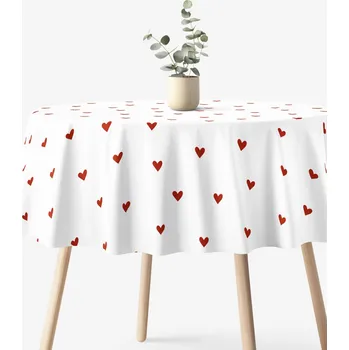 ubrus Kulatý ubrus 100% bavlněné plátno - Červená srdíčka na bílém Ø 100 cm