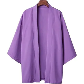 Pánská kimono košile Jednobarevné provedení Polyester Lehký volný střih pro městský styl a každodenní nošení fialová XS