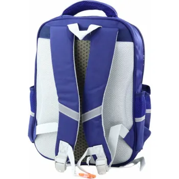 Lean Školní batoh s nášivkami dinosaurů, hrudní popruh, tmavě modrý, 39x27x15cm