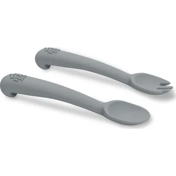 dětský příbor Interbaby Jídelní set silikonová lžička + vidlička Šedý