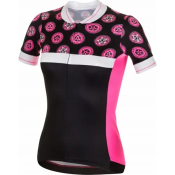 cyklistický dres RH+ Dámský cyklistický dres zeroPreppy W ČERNÁ/NEFLUO RŮŽOVÁ/BÍLÁ - L