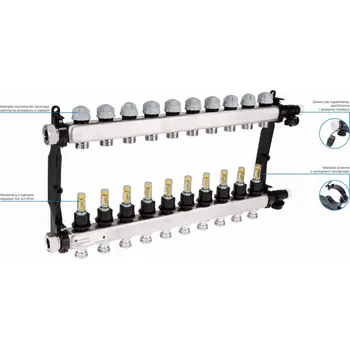 rozdělovač topení Afriso Rozdělovač ProCalida VA 1C z nerezové oceli, 10 okruhů, matice G1", 0,5 - 4,0 l/minA