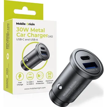 Mobilní telefon Mobile Origin Metal Car Charger 30W, CA12 USB-C USB-A MO-MCCH30W-CA12