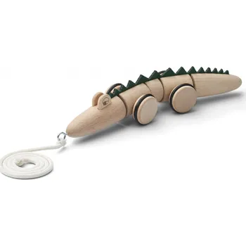 Dřevěná hračka LIEWOOD Tahací krokodýl Sidsel - Natural wood/hunter green mix